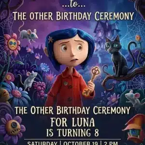 Spooky Coraline Birthday Invitation Template