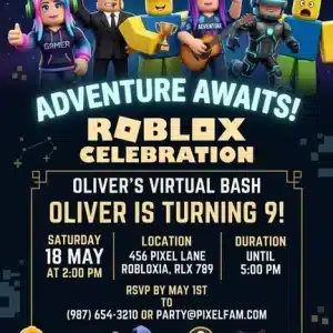 Roblox Birthday Party Invitation | Editable Gaming Theme Invite