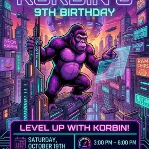 Neon Gorilla Birthday Invitation | Vibrant Jungle Party Template