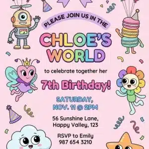 Dandy's World Birthday Invitation for Girls - Editable Canva Template