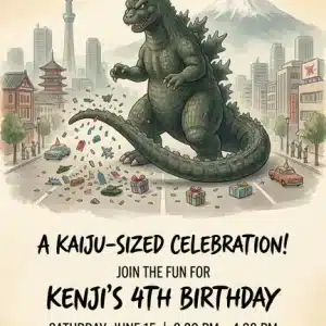 Godzilla Birthday Invitation - King of Monsters 6th Birthday Invite