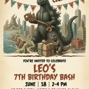Godzilla Birthday Invitation | King of Monsters 6th Birthday Invite