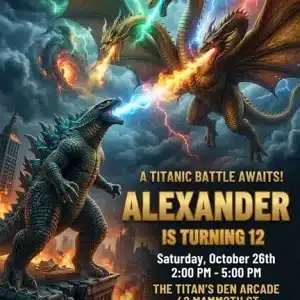 Animated Godzilla Birthday Invitation & Kaiju Monster Party Kit