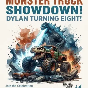 Godzilla & Megalodon Monster Birthday Invitation Template