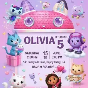 Gabby's Dollhouse Birthday Invitation | Editable Girl Party Template