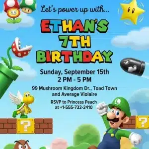 Super Mario Birthday Invitation Template for Boys