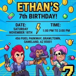 Brawl Stars Birthday Invitation | Editable Video Game Party Invite