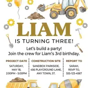 Construction Birthday Invitation Template | Dump Truck Party Theme
