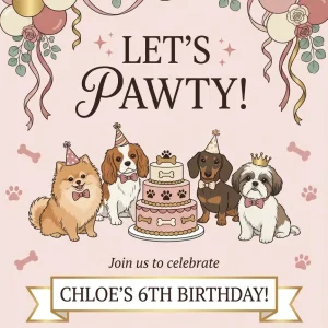 Let's Pawty! Adorable Dog Birthday Invitation Template