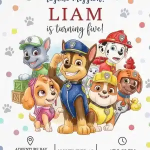 Puppy Patrol Birthday Invitation - Editable Paw-ty Theme