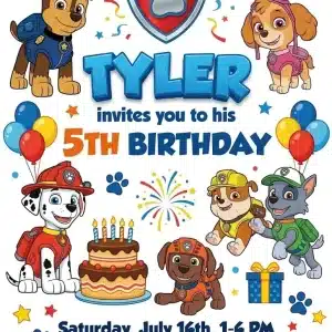Paw Patrol Watercolor Puppy Birthday Invitation Template