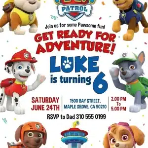 Puppy Patrol Paw-ty Birthday Invitation - Editable Dog Theme