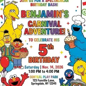 Elmo & Friends Cartoon Birthday Invitation Template