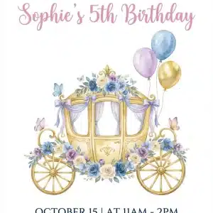 Watercolor Princess Carriage Birthday Invitation | Fairytale Party Invite