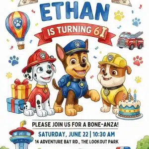 Puppy Patrol Paw-ty Birthday Invitation Template