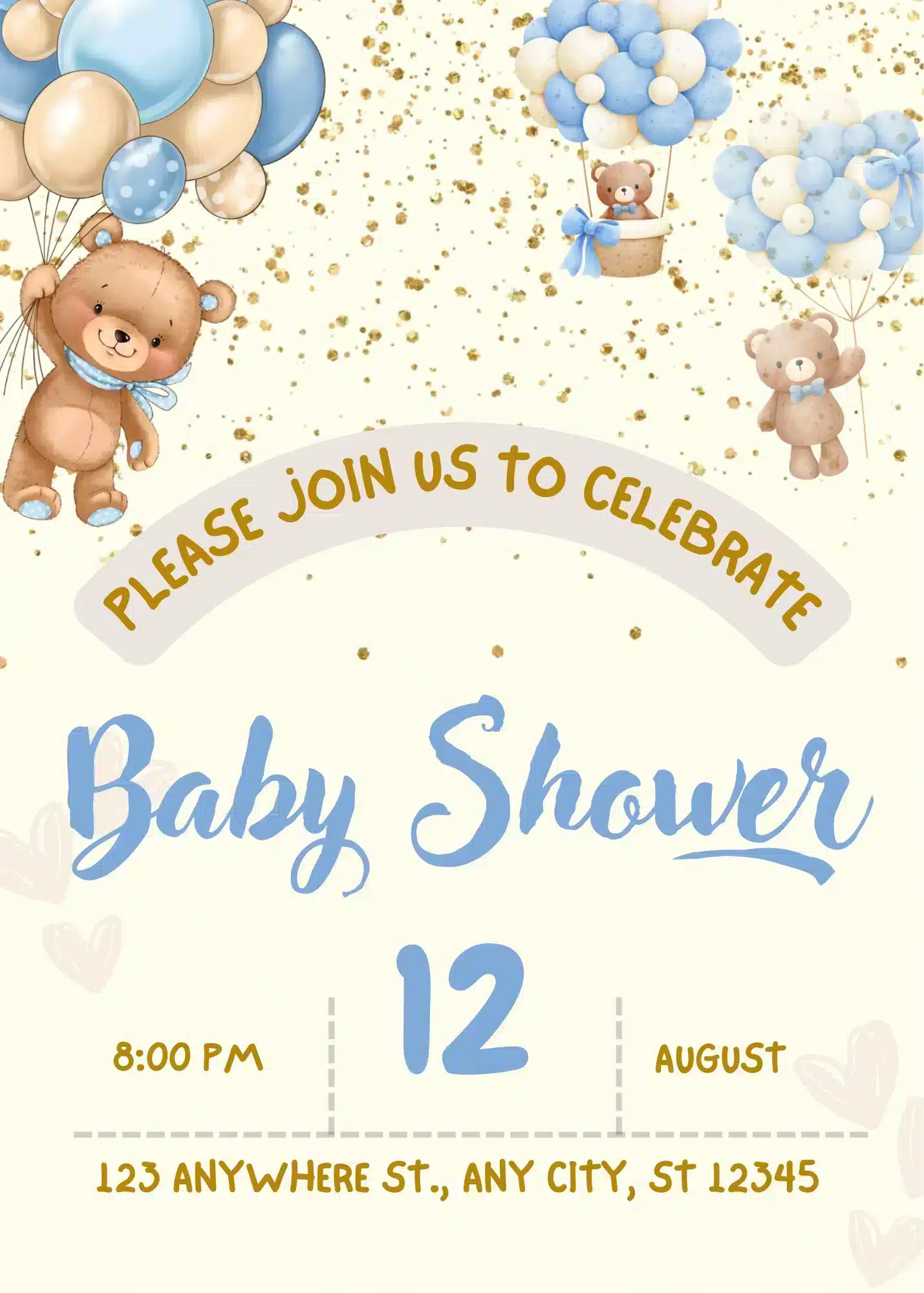 Neutral Teddy Bear Baby Shower Invitation | Gender Neutral Balloon Theme