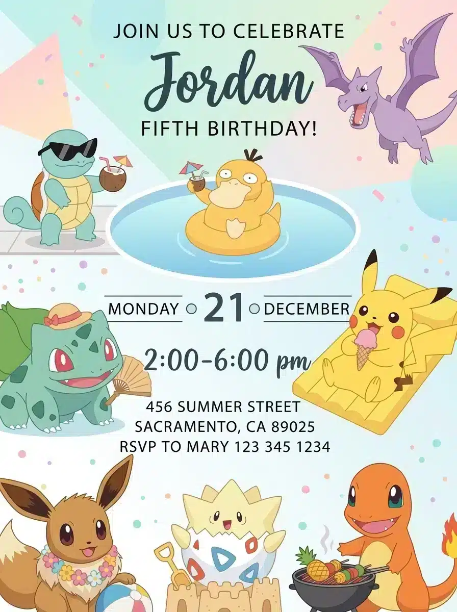 Electric Mouse Summer Pool Party Birthday Invitation