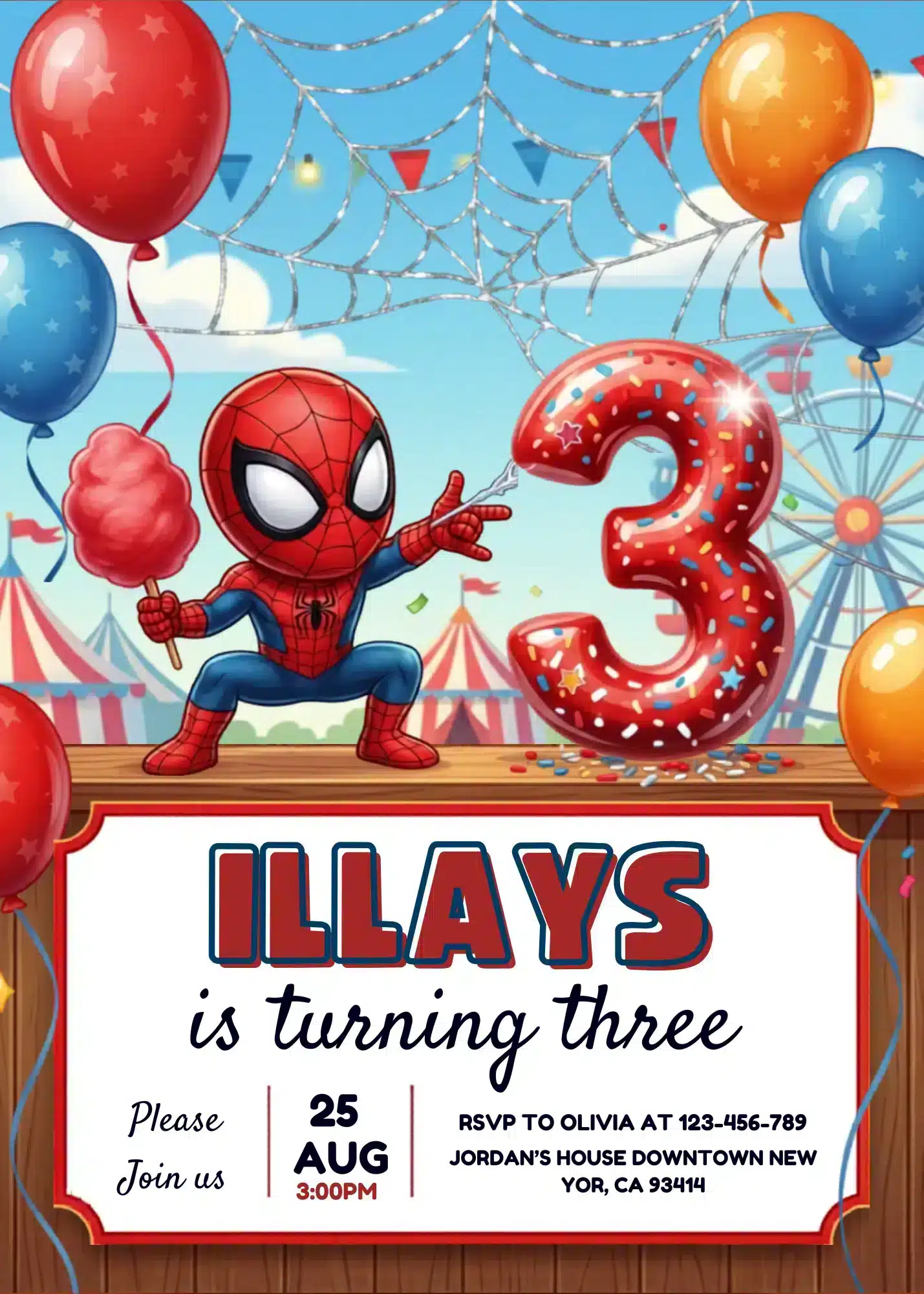 Spidey Carnival Superhero Birthday Invitation Template