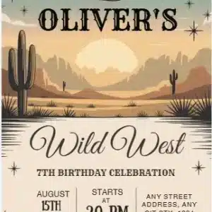 Wild West Cowboy 7th Birthday Invitation - Vintage Rodeo Party