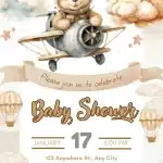 Teddy Bear & Balloons Neutral Baby Shower Invitation