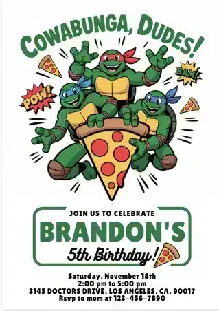 Ninja Turtles Birthday Invitation | Cowabunga Party Invite