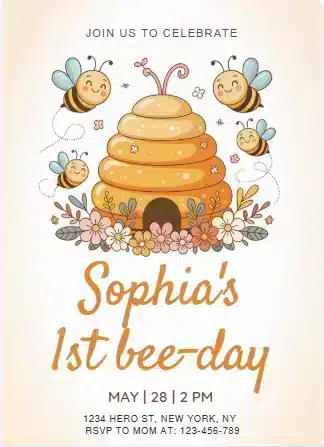 Sweet Bee Birthday Invitation Template - Honeycomb Theme