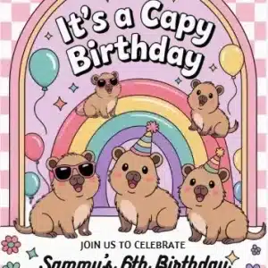 Kawaii Capybara 8th Birthday Invitation Template