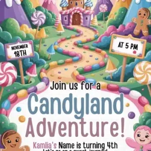 Candyland Birthday Invitation Template | Sweet Fantasy Party Invite
