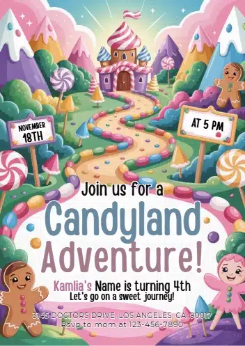 Candyland Birthday Invitation Template | Sweet Fantasy Party Invite