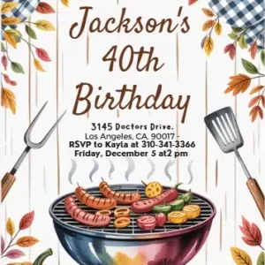 Rustic Fall BBQ 40th Birthday Invitation - Editable Cookout Template