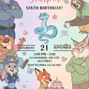 Animal City Adventure Birthday Invitation Template