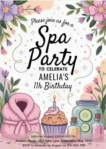 Glam Spa Birthday Party Invitation - Editable Pamper Theme