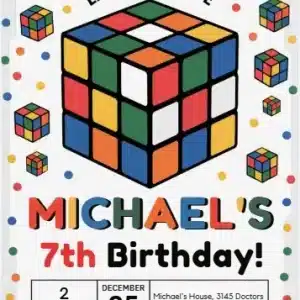 Puzzle Cube Birthday Invitation Template | Kids Game Party Invite