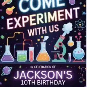 Neon Science Party Invitation Template | Rainbow Lab Birthday Invite