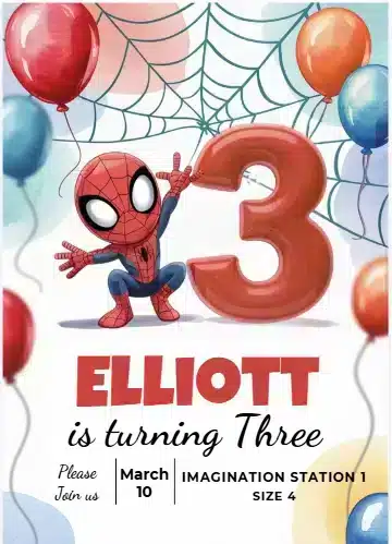 Spiderman 3rd Birthday Invitation - Superhero Theme