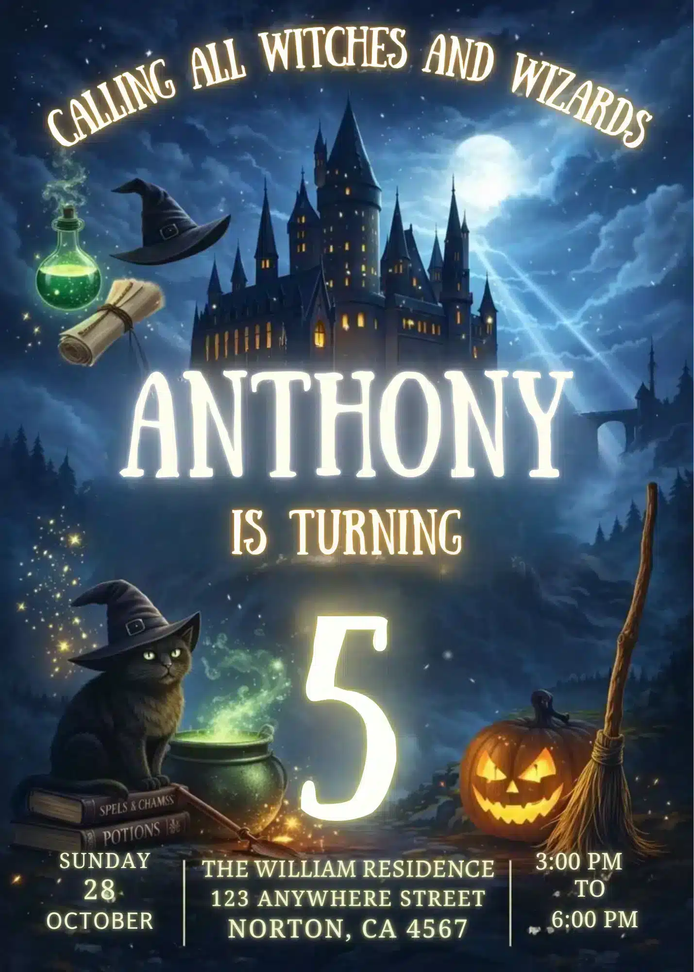 Magical Wizards and Witches Birthday Invitation Template
