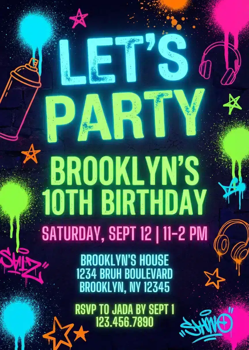Neon Splatter Boys Birthday Invitation - Glow Party Theme