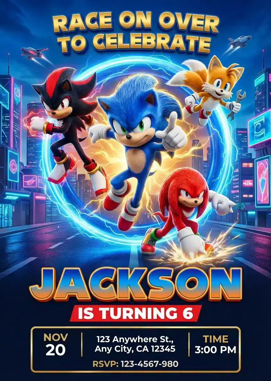 Sonic the Hedgehog 3 Birthday Invitation Template