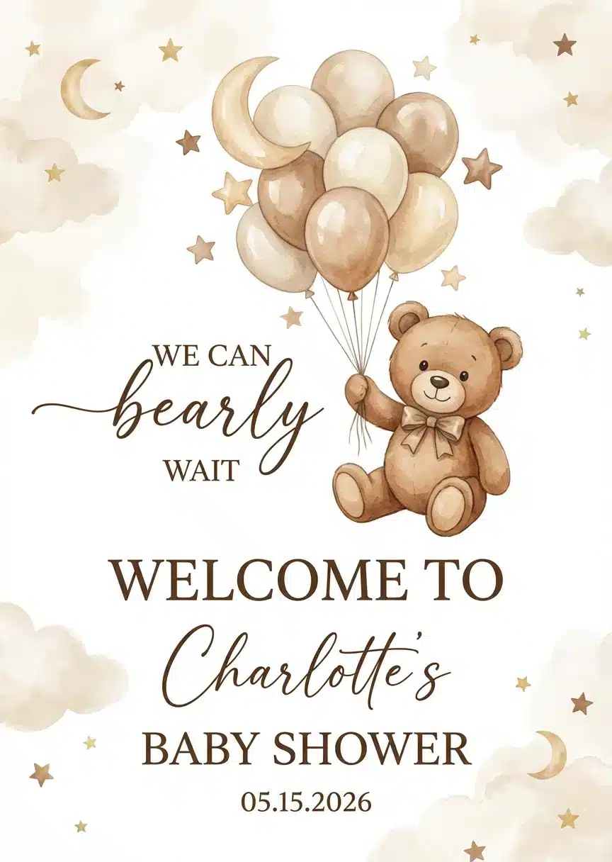 Boho Bear Baby Shower Welcome Sign - We Can Bearly Wait