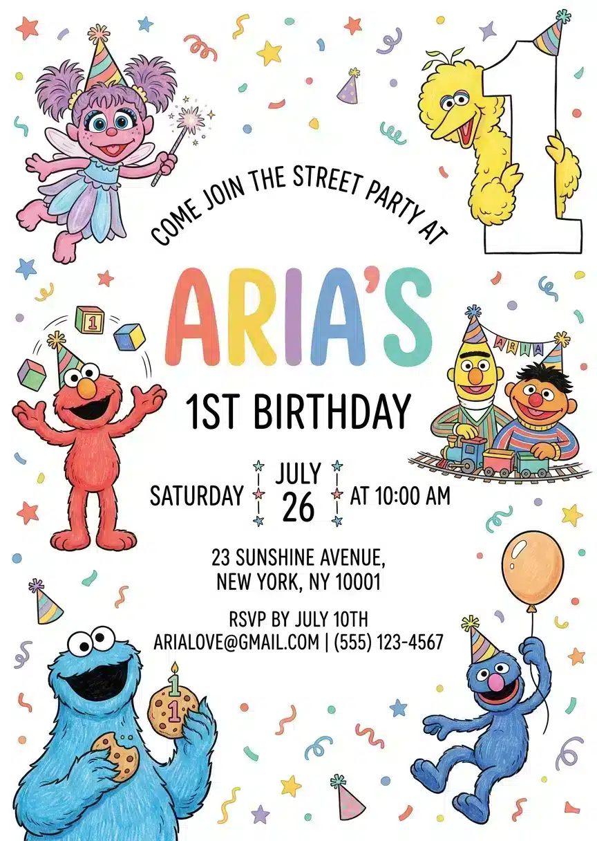 Elmo & Friends Sesame Street Birthday Invitation Template