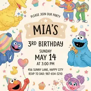 Sesame Street Watercolor Birthday Invitation Template