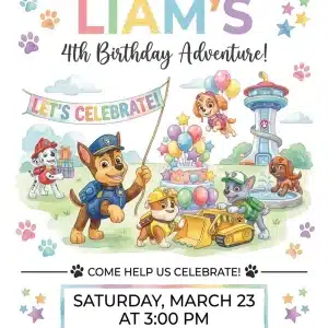 Watercolor Paw Patrol Girl Birthday Invitation Template