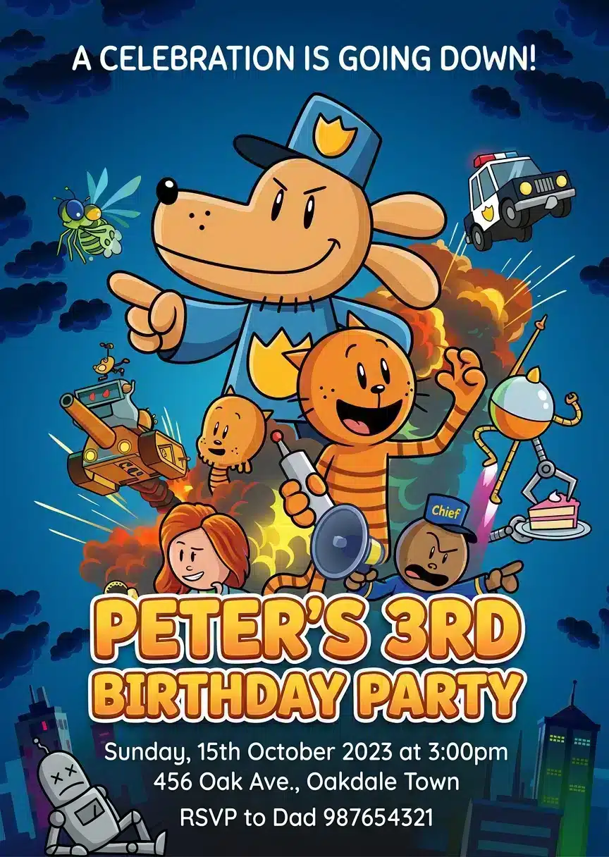 Dog Man Birthday Invitation Template - Editable Kids Party Invite