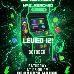 Neon Arcade Gamer Birthday Invitation - Retro Gaming Party Invite