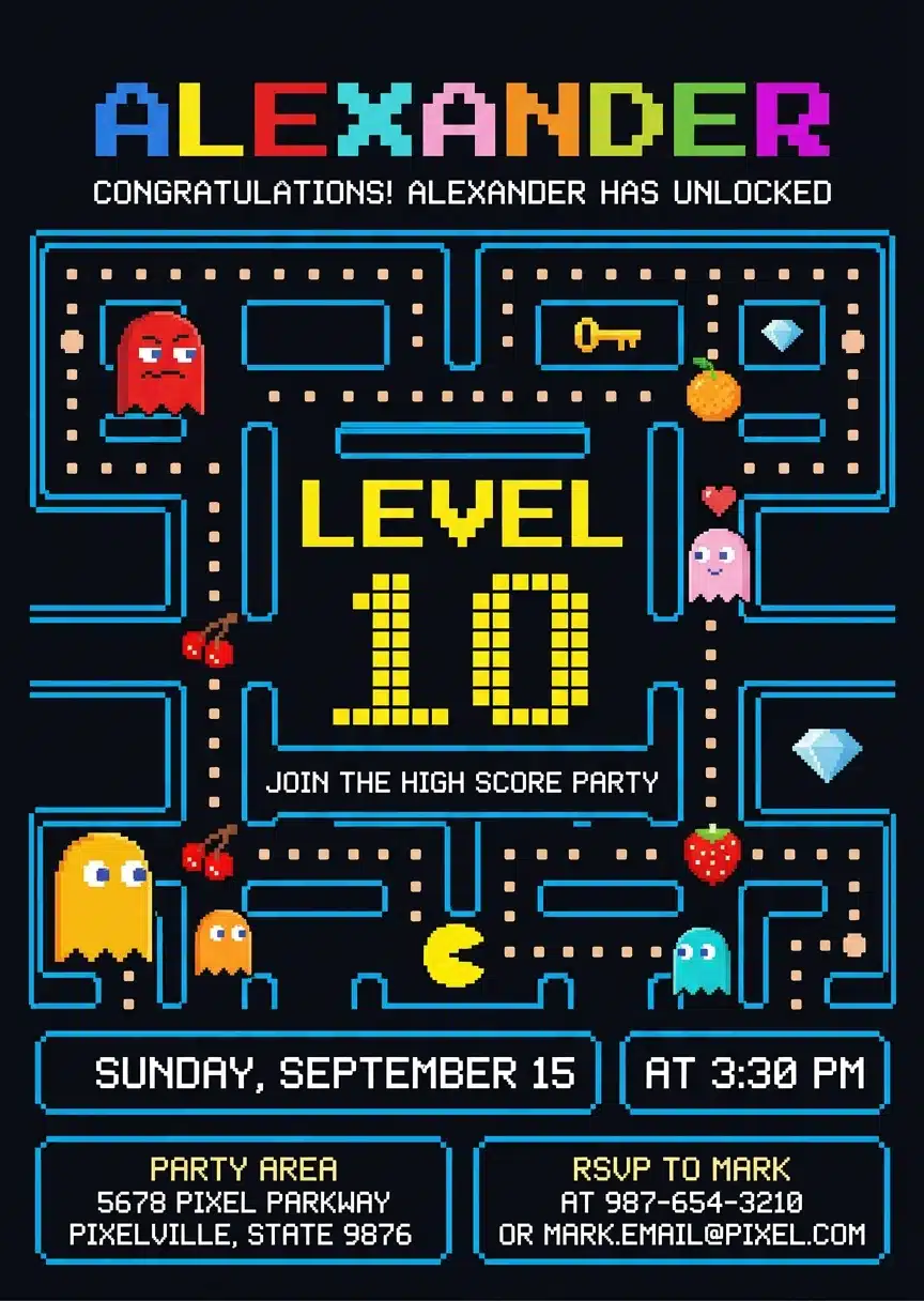 Retro Arcade Video Game Birthday Invitation Template