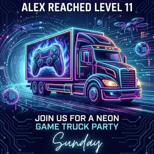 Video Game Truck Birthday Invitation | Gamer Party Invite
