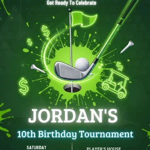 Retro Green Golf Birthday Invitation Template