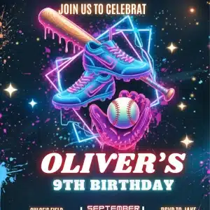 Neon Baseball Birthday Invitation | Vibrant Sports Party Template