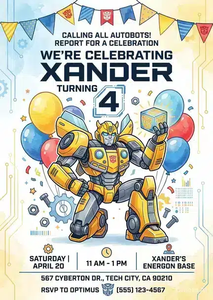 Bumblebee Birthday Invitation | Transformers Rescue Bots Theme