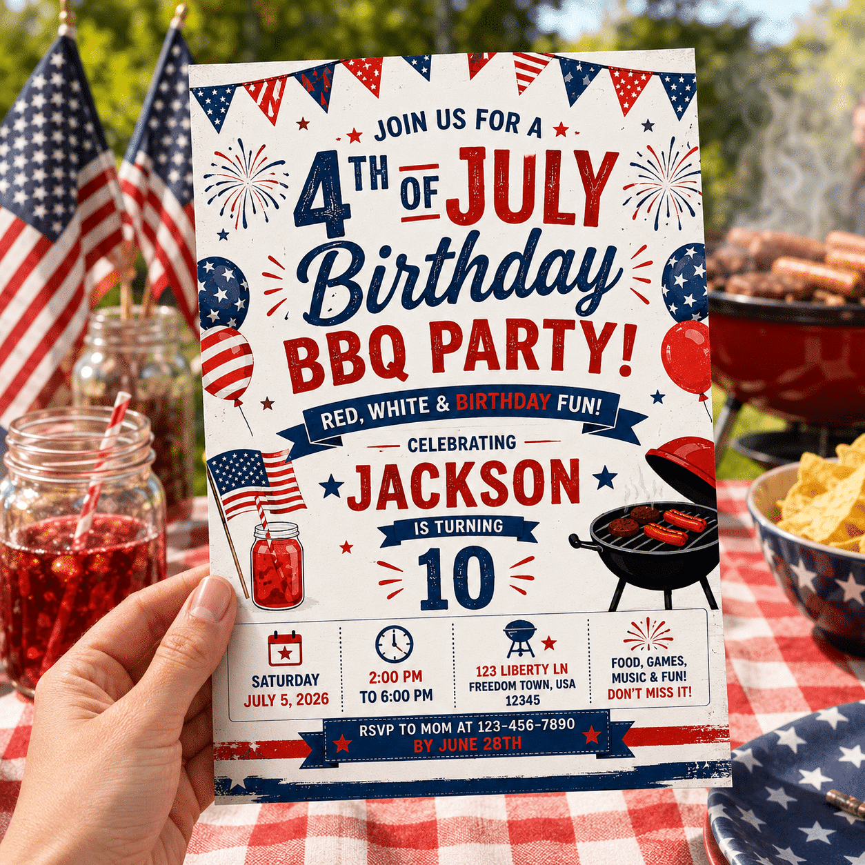 4th of July BBQ Birthday Invitation | Canva Patriotic Cookout